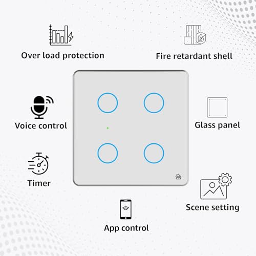 Home Mate HomeMate Smart Switch Board: 4 x Switch Module (White, Pack of 1) | No Hub Required | Compatible with Alexa, Google Assistant & Siri - Image 4