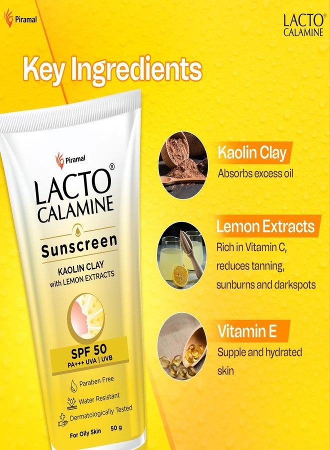 Lacto Calamine Sunscreen SPF 50 | 50g | PA +++ for Oily Skin | UVA-UVB Protection | Water Resistant & No White Cast | With Kaolin Clay, Vitamin E & Lemon Extracts | Paraben Free (Pack of 3) - Image 5