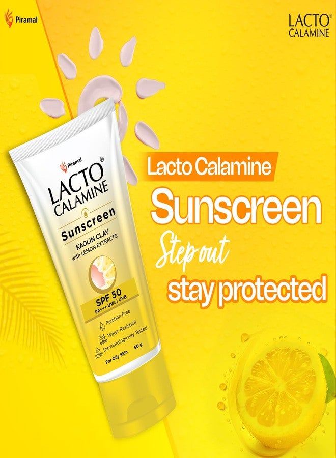 Lacto Calamine Sunscreen SPF 50 | 50g | PA +++ for Oily Skin | UVA-UVB Protection | Water Resistant & No White Cast | With Kaolin Clay, Vitamin E & Lemon Extracts | Paraben Free (Pack of 3) - Image 2