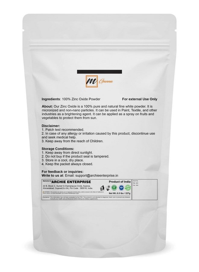 mGanna 100% Natural Zinc Oxide Powder | Micronized Non-Nano Uncoated Particles 0.5 LBS / 227 GMS - Image 1