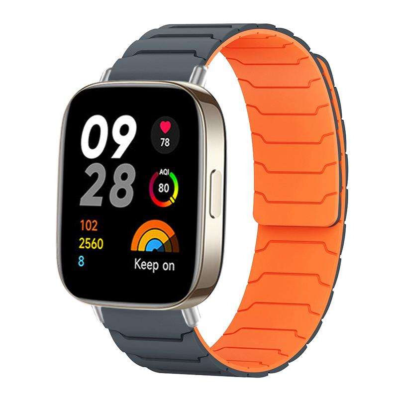 erorex For Redmi Watch 3 Magnetic Silicone Watch Band(Grey Orange) - Image 1