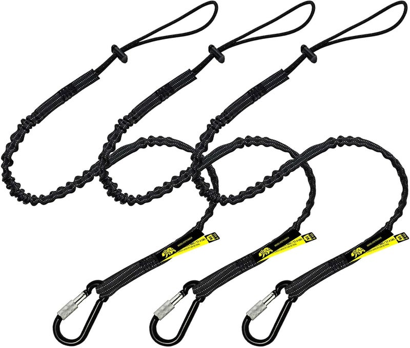 BearTOOLS Tool Lanyard with Single Carabiner and Adjustable Loop End, Standard Length, Maximum Weight Limit 8KG / 17.6lb, Aluminum Screw Lock Carabiner with Shock Cord Stopper, 0923S (3 Pack) - Image 1