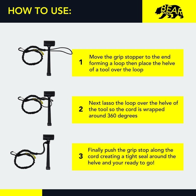 BearTOOLS Tool Lanyard with Single Carabiner and Adjustable Loop End, Standard Length, Maximum Weight Limit 8KG / 17.6lb, Aluminum Screw Lock Carabiner with Shock Cord Stopper, 0923S (3 Pack) - Image 5