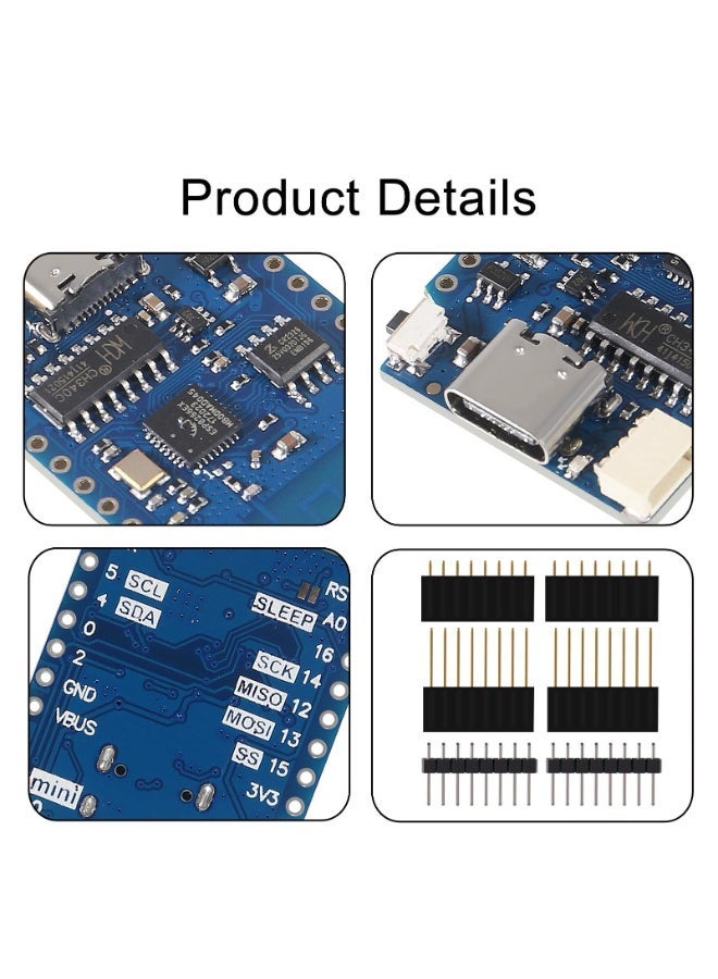 لوحة تطوير واي فاي D1 ميني، وحدة ESP8266 ESP-12F NodeMcu Mini D1، لوحة تطوير إنترنت واي فاي WLAN من WeMos Lua Bytes مع دبوس، لأردوينو، منفذ USB من النوع C (قطعة واحدة)