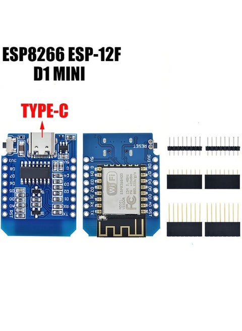 لوحة تطوير واي فاي D1 ميني، وحدة ESP8266 ESP-12F NodeMcu Mini D1، لوحة تطوير إنترنت واي فاي WLAN من WeMos Lua Bytes مع دبوس، لأردوينو، منفذ USB من النوع C (قطعة واحدة)