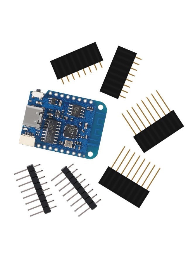 لوحة تطوير واي فاي D1 ميني، وحدة ESP8266 ESP-12F NodeMcu Mini D1، لوحة تطوير إنترنت واي فاي WLAN من WeMos Lua Bytes مع دبوس، لأردوينو، منفذ USB من النوع C (قطعة واحدة)
