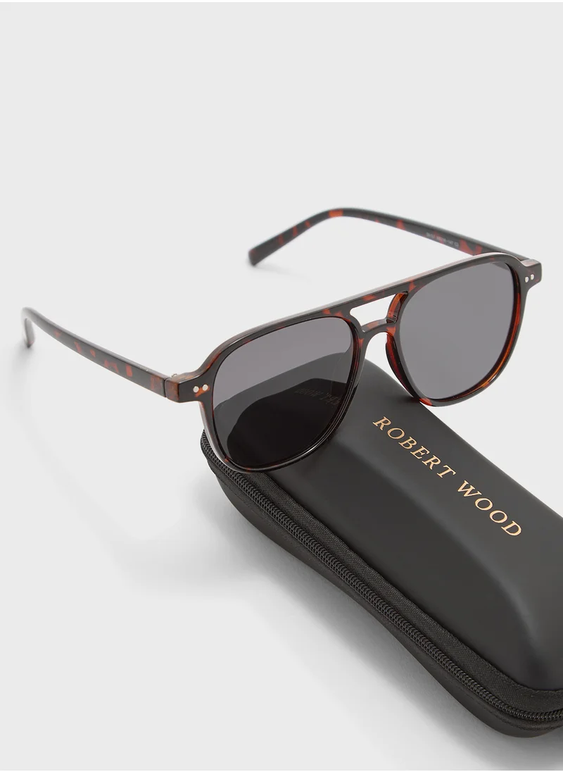 روبرت وود Polarized Lens Square Aviator Sunglasses