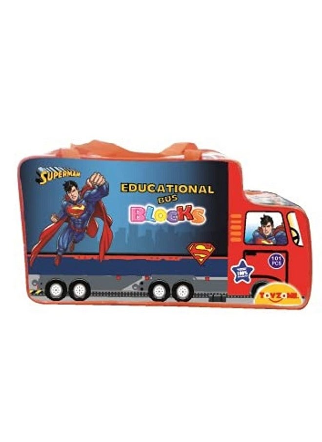 Toy Zone Toyzone Superman Educational Bus Blocks 111 Pcs -80824 | Blocks Game | Educational Blocks | Bus Pack | Educational Toy for Kids | Smart Activity Fun and Learning Blocks | Colorful Blocks for boys & girls | Superman Block Puzzle | For kids age 3+ years  - Image 1