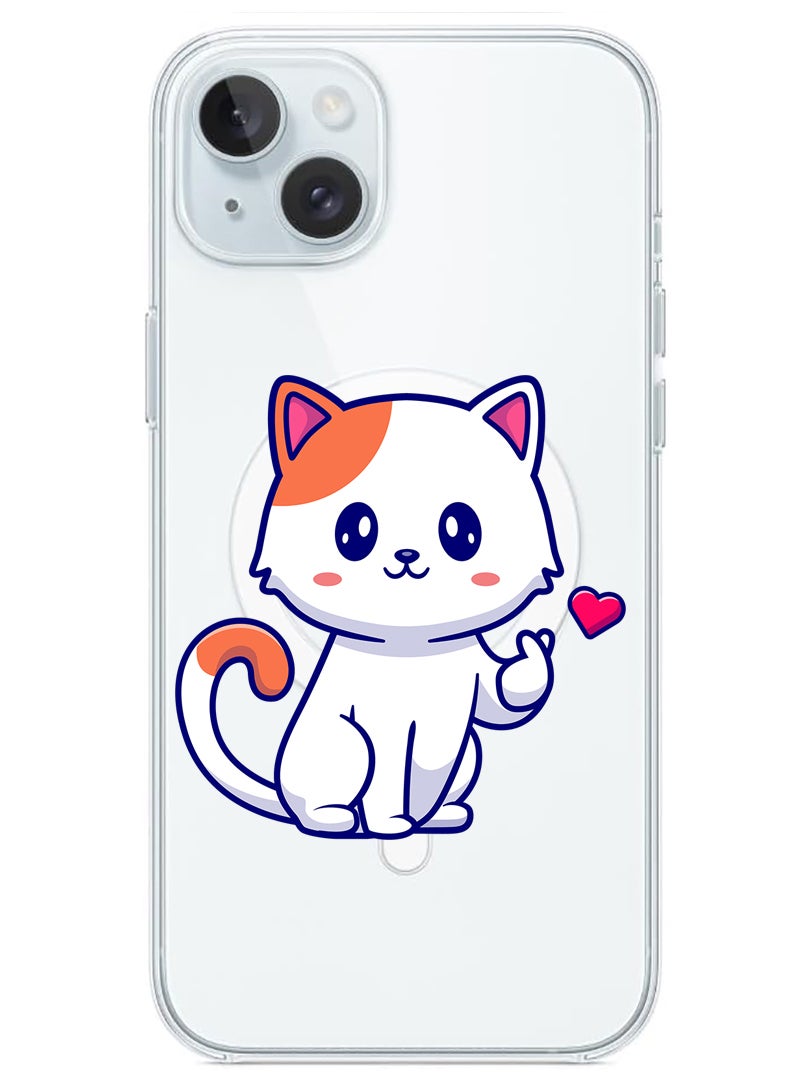 Theodor Magnetic Case for iPhone 15 Plus 6.7-inch Compatible with MagSafe Wireless Charging, Shockproof Phone Bumper Cover Cat love - Image 1