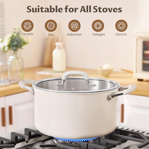 BEZIA 6 Quart Nonstick Stock Pot with Lid, BEZIA Fully-Clad 3-Ply Stainless Steel Pots, Induction Soup Pot with Lid, Kitchen Cooking Pots with Silicone Handle, for All Cooktops, Free of PTFE/PFOA/PFOS - Image 4