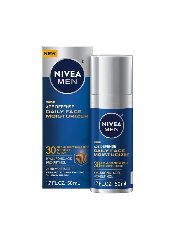 NIVEA MEN مرطب يومي مضاد للشيخوخة للوجه مع واقي شمس واسع الطيف SPF 30، برو-ريتينول وحمض الهيالورونيك، لوشن وجه مناسب لللحية يساعد في الدفاع ضد أشعة UVA/UVB، زجاجة 1.7 أونصة سائلة - Image 1