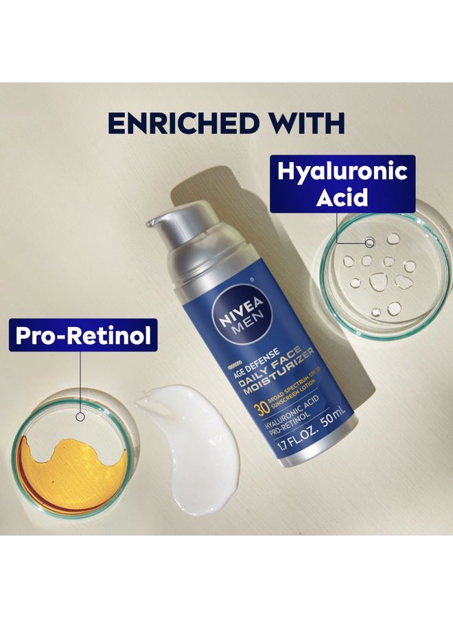 NIVEA MEN مرطب يومي مضاد للشيخوخة للوجه مع واقي شمس واسع الطيف SPF 30، برو-ريتينول وحمض الهيالورونيك، لوشن وجه مناسب لللحية يساعد في الدفاع ضد أشعة UVA/UVB، زجاجة 1.7 أونصة سائلة - Image 4