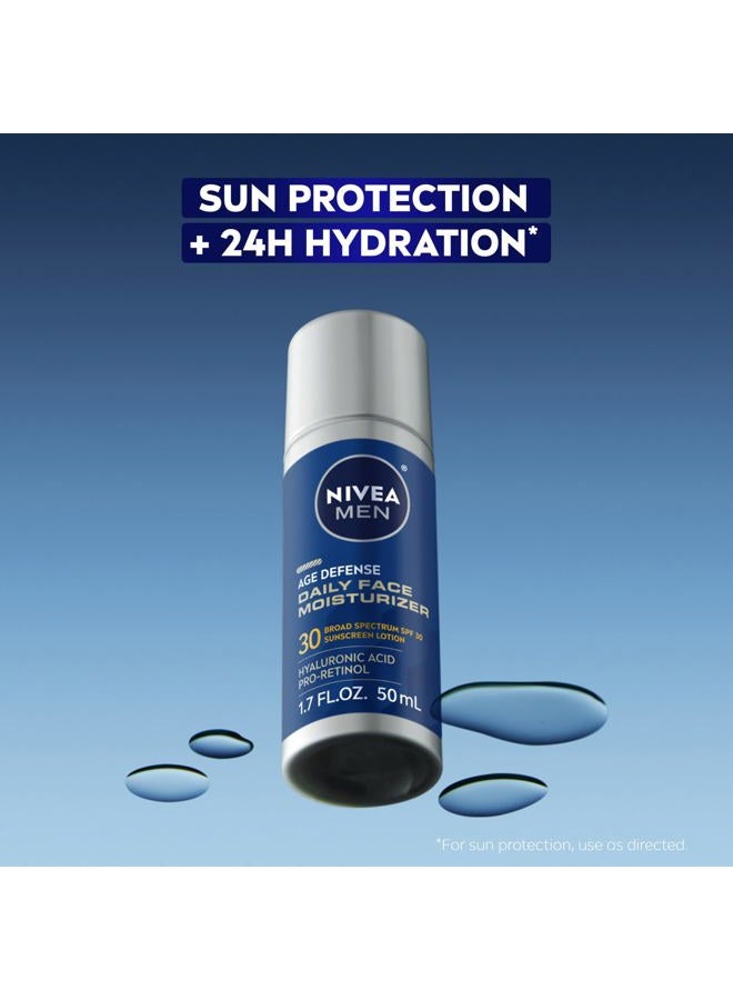 NIVEA MEN مرطب يومي مضاد للشيخوخة للوجه مع واقي شمس واسع الطيف SPF 30، برو-ريتينول وحمض الهيالورونيك، لوشن وجه مناسب لللحية يساعد في الدفاع ضد أشعة UVA/UVB، زجاجة 1.7 أونصة سائلة - Image 2