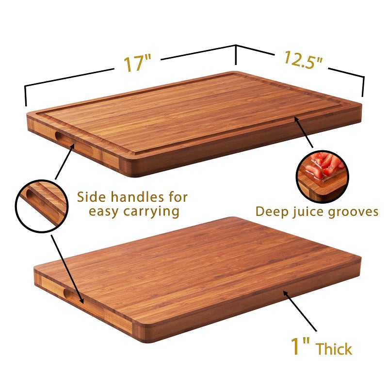 Allsum Large Wood Cutting Board for Kitchen, 1â€ Thick Bamboo Cheese Charcuterie Board, Butcher Chopping Block, with Juice Grooves and Handles - Image 2