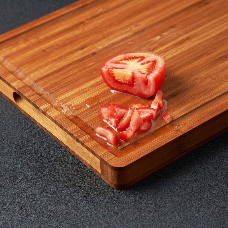 Allsum Large Wood Cutting Board for Kitchen, 1â€ Thick Bamboo Cheese Charcuterie Board, Butcher Chopping Block, with Juice Grooves and Handles - Image 5