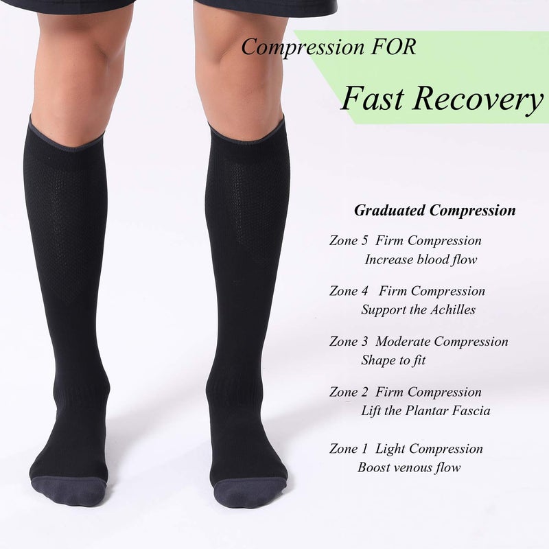 FITRELL 3 Pairs Compression Socks for Women and Men 20-30mmHg- Circulation and Muscle Support Socks for Travel, Running, Nurse, Knee High, Medical BLACK L/XL - Image 5