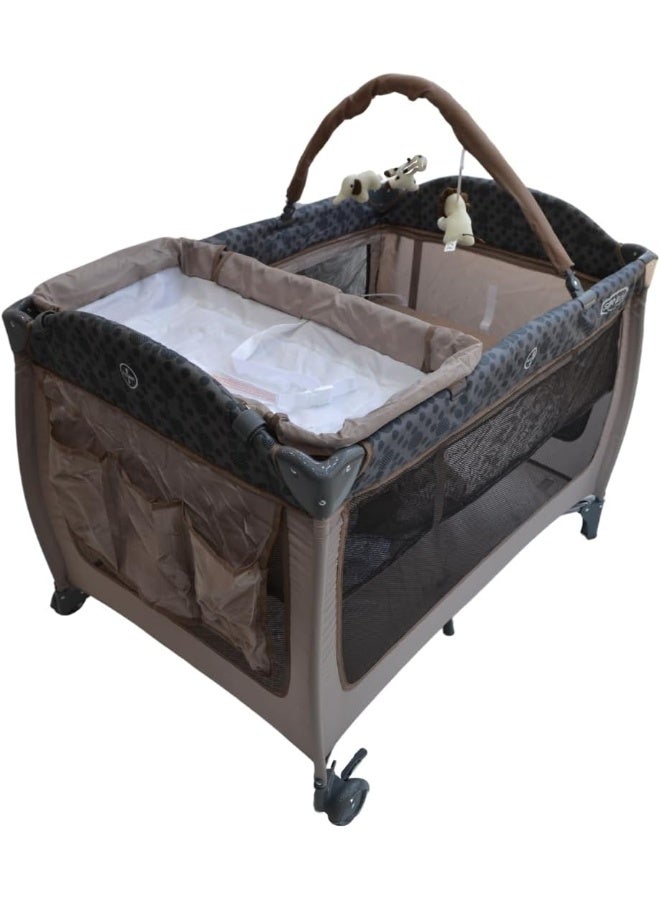 SMR Kids SMR Kids 105cm by 70cm Bunk Crib - Changing Table - Storage Drawer (Brown Dot) - Image 1