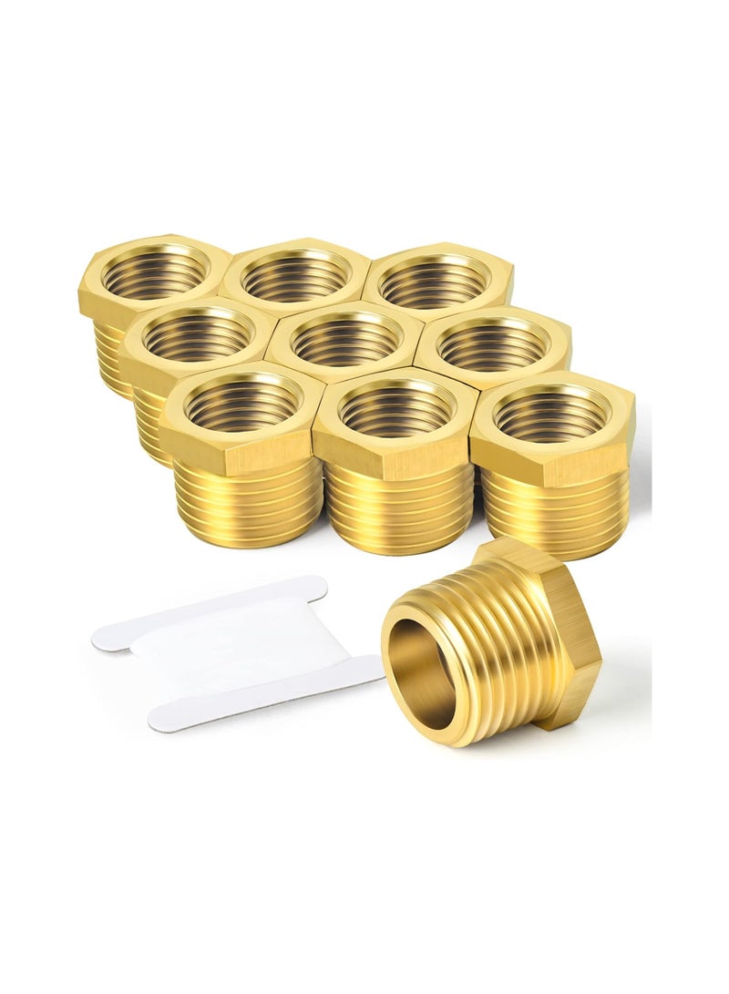 TAISHER 10PCS Brass Reducer Hex Bushing Threaded Pipe Fitting 1/2" NPT Male x 3/8" NPT Female Adapter - Image 1
