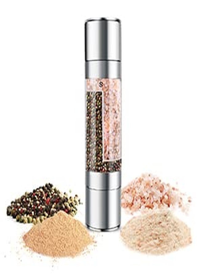 Honexa Salt and Pepper Grinder - 2 in 1 Manual Stainless Steel Salt Pepper Mill Herb Spice Grinder Shakers Refillable with Adjustable Coarseness Ceramic Rotor and Dual Clear Acrylic Chamber - Image 1