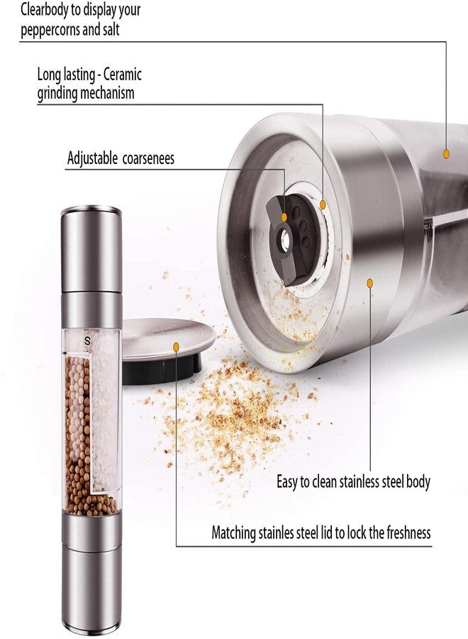 Honexa Salt and Pepper Grinder - 2 in 1 Manual Stainless Steel Salt Pepper Mill Herb Spice Grinder Shakers Refillable with Adjustable Coarseness Ceramic Rotor and Dual Clear Acrylic Chamber - Image 2