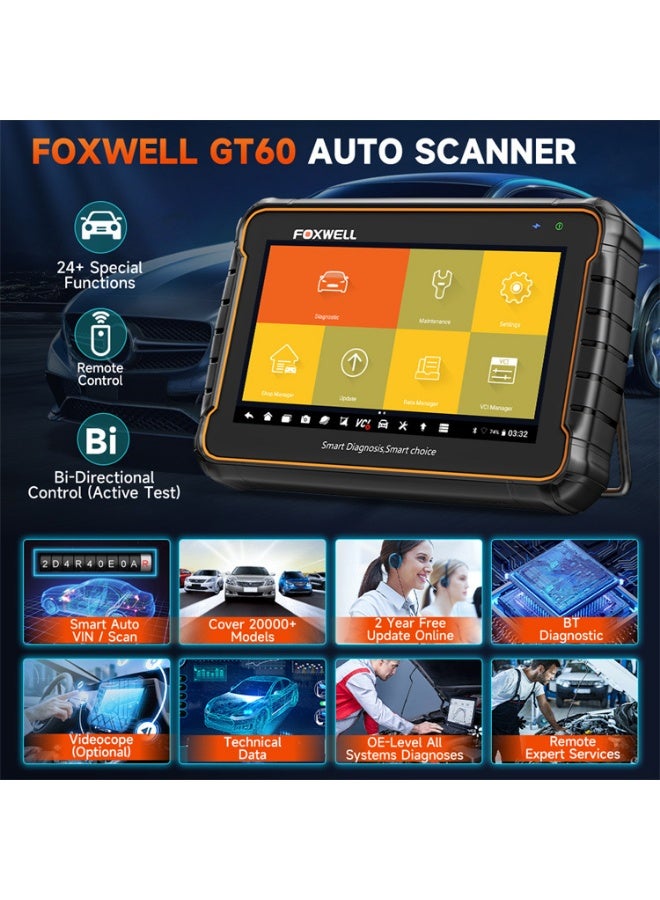 FOXWELL GT60 Auto Scanner Full System Diagnostic Tool, Automotive Diagnostic Scanner with 24+ Maintenance Functions, Bi-Directional Control, Active Test, OBDII, ECU Data, 7" Android 9.0 Tablet - Image 2