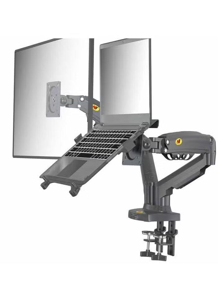 NB F160-FP Gas Spring Dual Arm Monitor Stand - Adjustable Holder for 17"-27" Monitors + 10"-17" Laptop Support, Air Press Mount, Full Motion Tilt, Swivel, Rotation  - Image 2