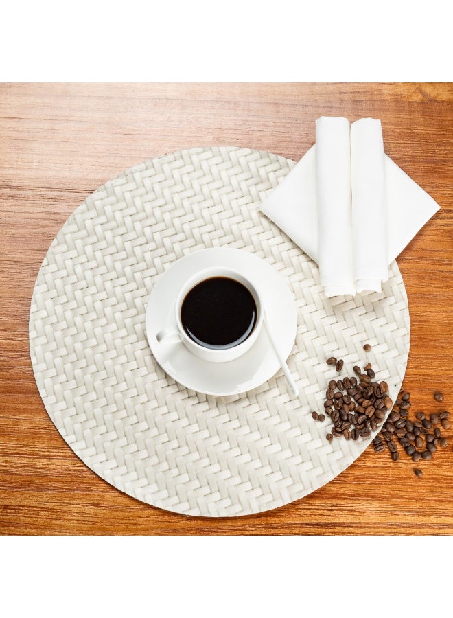 Restaurantware 15 Inch Woven Placemats, Set Of 6 Round Table Placemats - Durable, Easy To Clean, Pearl Plastic Placemats For Dining Table, For Homes or Restaurants,  - Image 3