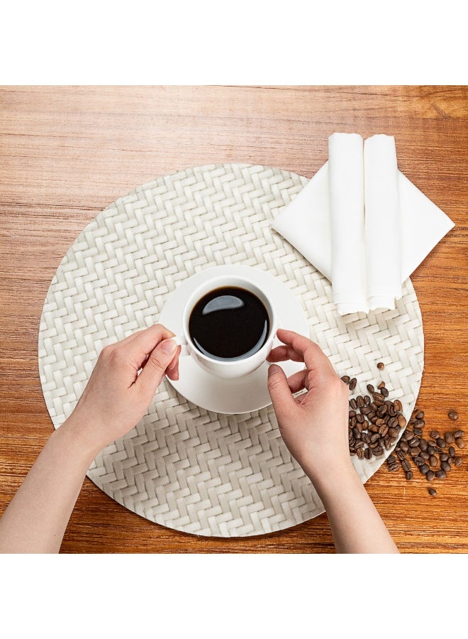 Restaurantware 15 Inch Woven Placemats, Set Of 6 Round Table Placemats - Durable, Easy To Clean, Pearl Plastic Placemats For Dining Table, For Homes or Restaurants,  - Image 5