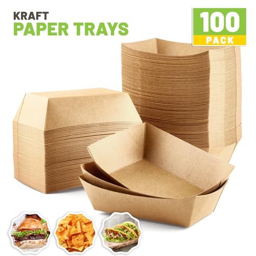 ZORRITA 2 Lb Paper Food Trays - 100 Pack Disposable Nacho Trays Brown Food Boats Take Out Basket Holders for Serving Party Snacks Hot Dogs Tacos Fries - Image 3