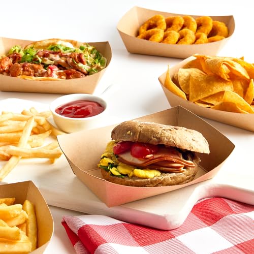 ZORRITA 2 Lb Paper Food Trays - 100 Pack Disposable Nacho Trays Brown Food Boats Take Out Basket Holders for Serving Party Snacks Hot Dogs Tacos Fries - Image 5