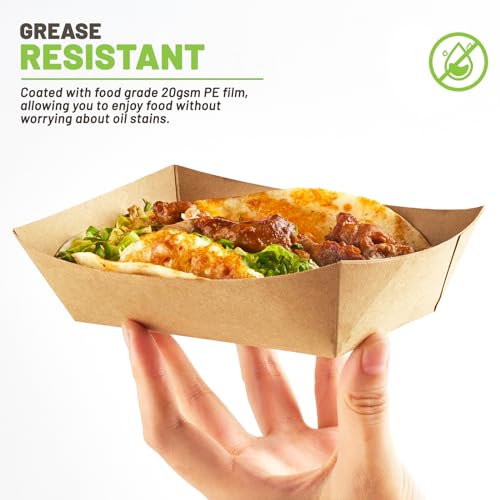 ZORRITA 2 Lb Paper Food Trays - 100 Pack Disposable Nacho Trays Brown Food Boats Take Out Basket Holders for Serving Party Snacks Hot Dogs Tacos Fries - Image 4