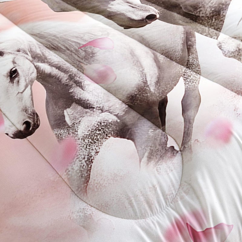 HOSIMA Horse Bedding for Girls,Pink Cherry Blossom Printed Full Size Comforter Set for Teens with 2 Pillowcases,3D Farm Wild Animal Pattern for Girls Bedding Set,Western Bedding Set Theme. - Image 4