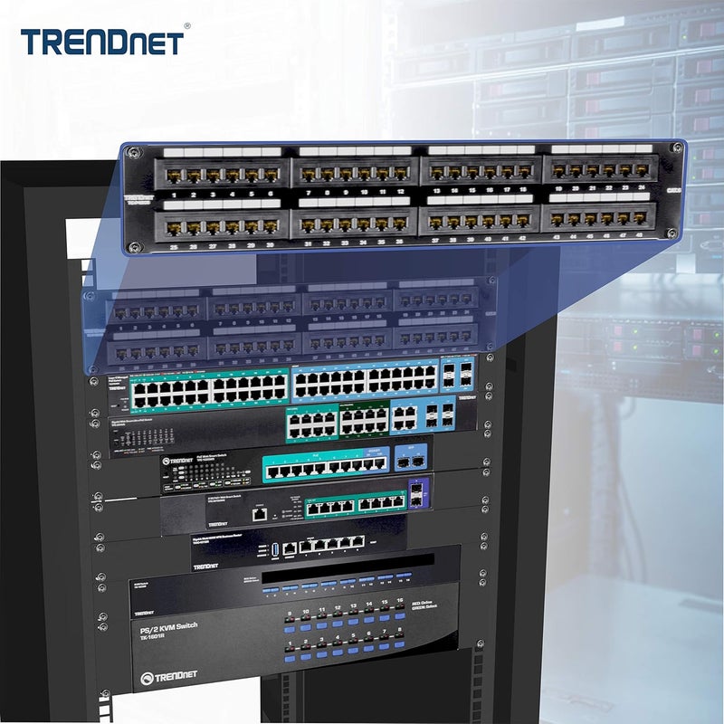 Trendnet 48-Port Cat6 Unshielded Patch Panel, Wallmount or Rackmount, Compatible with Cat3,4,5,5e,6 Cabling, for Ethernet, Fast Ethernet, Gigabit Applications, Black, TC-P48C6 - Image 4