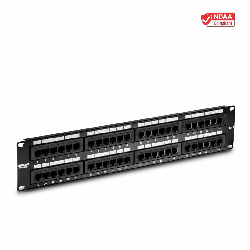 Trendnet 48-Port Cat6 Unshielded Patch Panel, Wallmount or Rackmount, Compatible with Cat3,4,5,5e,6 Cabling, for Ethernet, Fast Ethernet, Gigabit Applications, Black, TC-P48C6 - Image 3