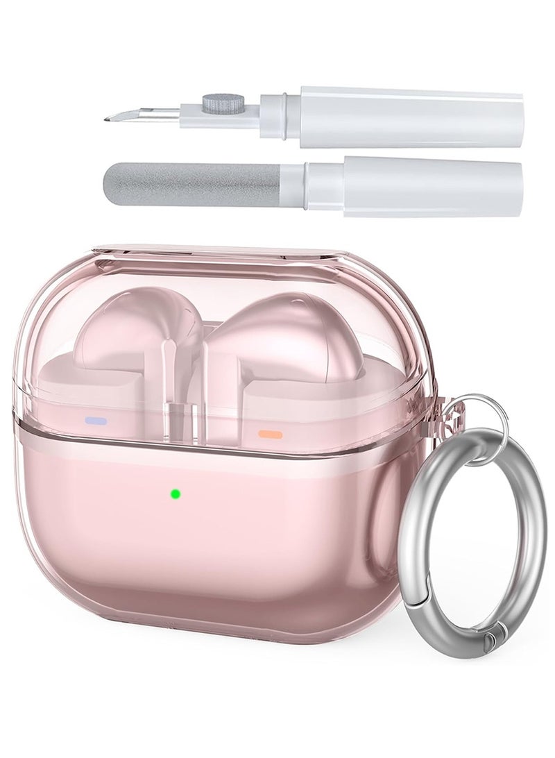 for Samsung Galaxy Buds 3 Pro / Buds 3 Case, Soft Cover with Carabiner Cleaning Kit, Pink Clear  - Image 1