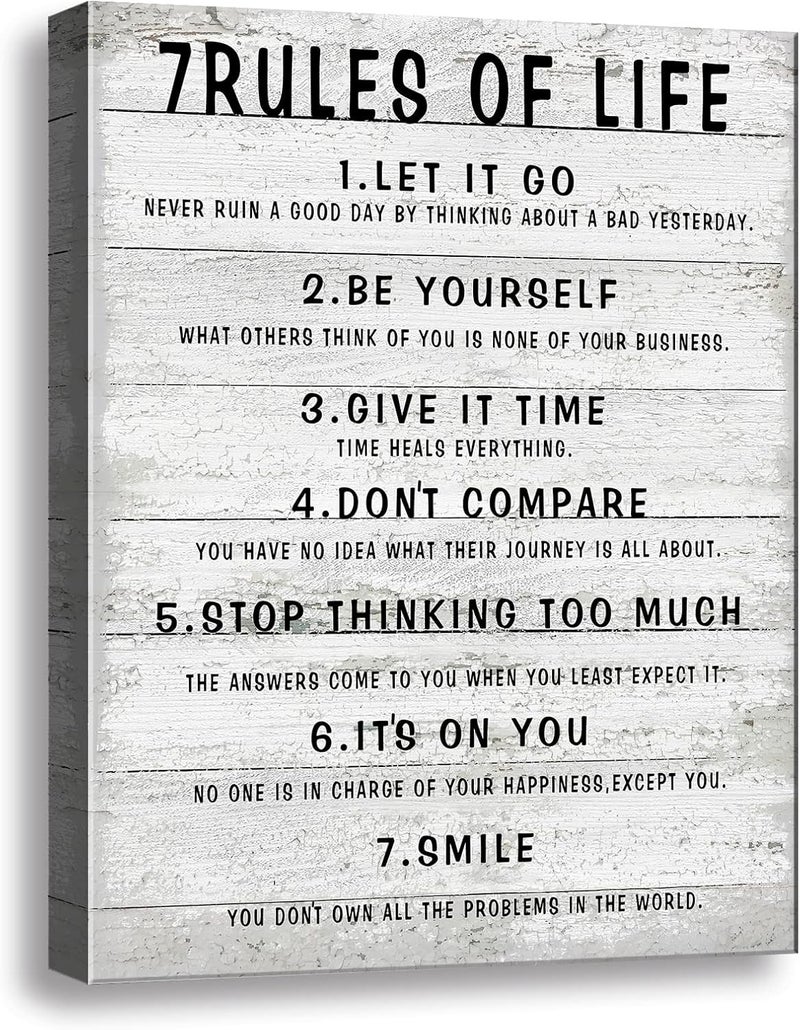 Ploceiny 7 Rules of Life Wall Art Motivational Inspirational Poster Printed on Canvas Wall Decor for Living Room or Office Size11.5 x 15 Inch Framed Canvas Prints For Bedroom or Home Art Decoration Positive - Image 1