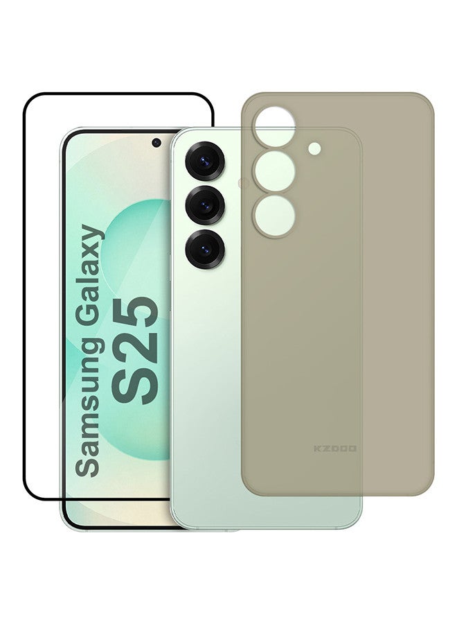 CATANES حافظة 2 عبوات لجهاز Galaxy S25 - حافظة Air Skin حماية كاملة من جميع الجوانب بسماكة 0.3 مم ووزن خفيف 4 جرام مع واقي شاشة ثلاثي الأبعاد - رمادي تيتانيوم - Image 1