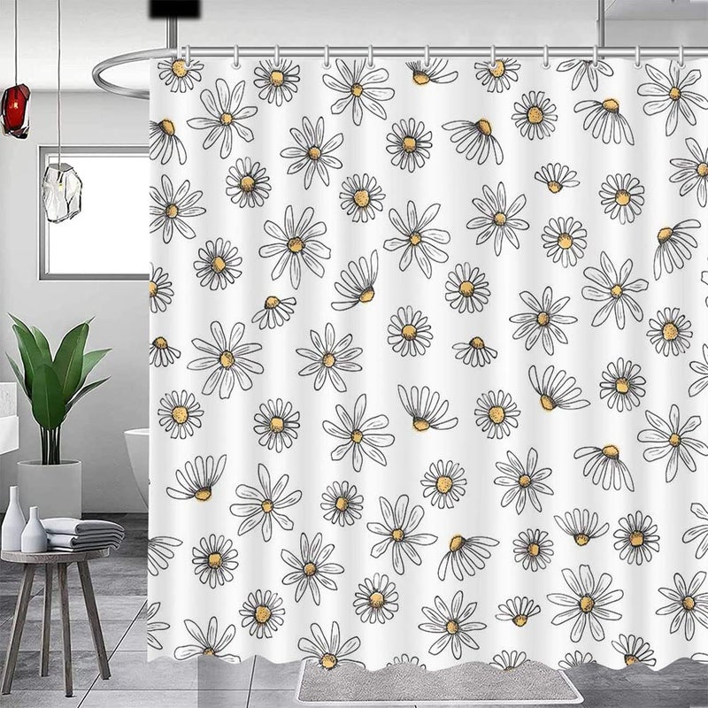 MEHOFOND Daisy Shower Curtain Cute Floral Shower Curtain for Bathroom Washable Durable Fabric Bathroom Shower Curtains 72x72 in