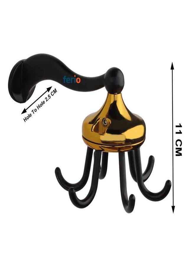 FERIO Zinc Rotating Hook 360 Rotating Hook 6 Kitchen Hooks | Multipurpose Holder Wall Mount Hooks | Key Hanger | Hooks For Bathroom, Home Gold Finish For Home Décor (Pack Of 1) - Image 2