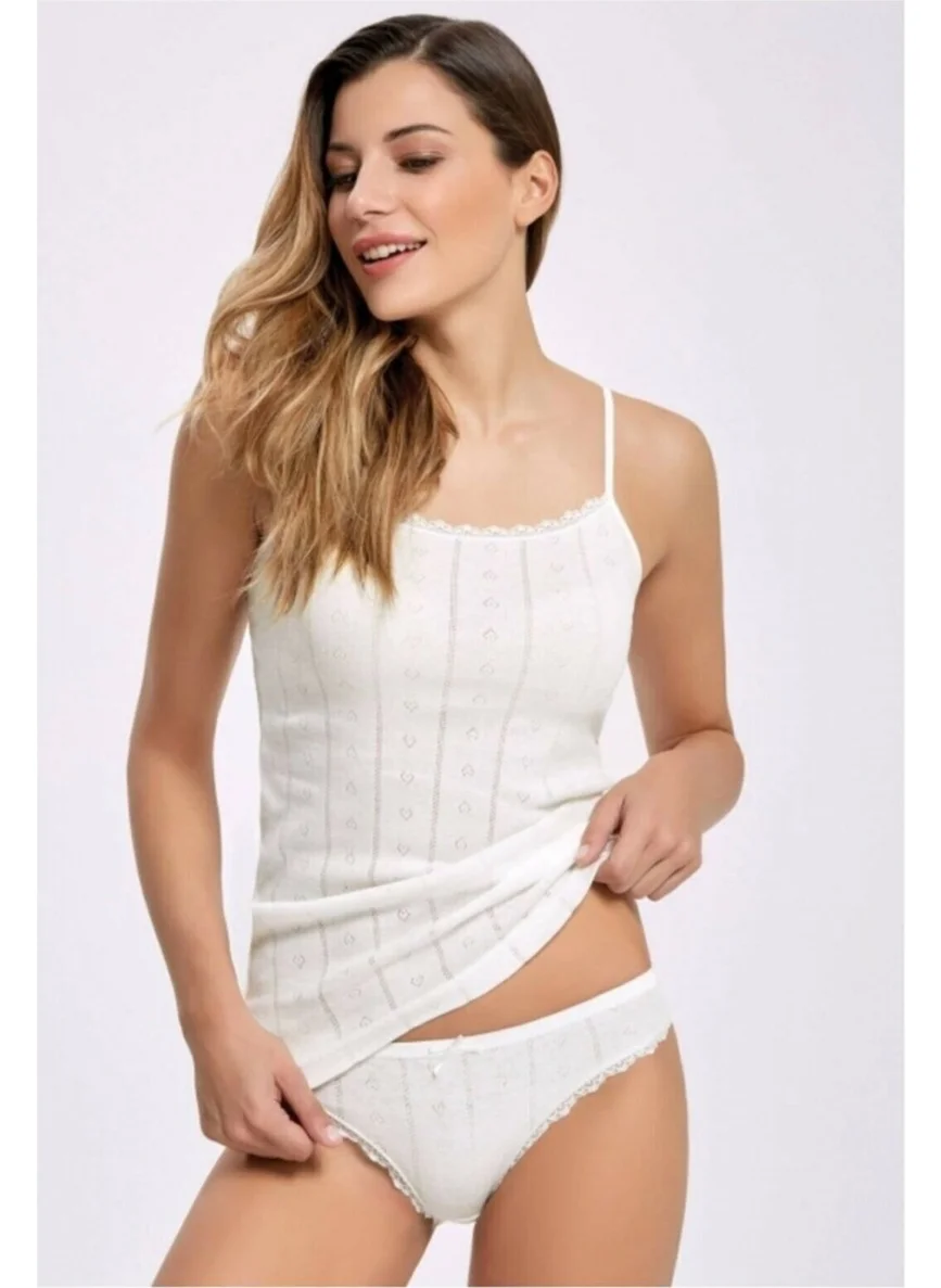 Tutku Ecru Color Jacquard Rope Suspended Singlet