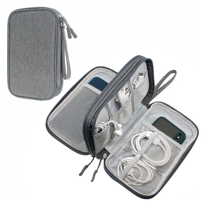 Travel Tech Organizer - 2 Compartments Splash-Proof Medium Dark Grey Pouch for Office Workers, Travelers, School Students - Image 1