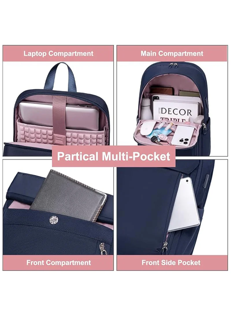 Chantria Blue Premium Lightweight Laptop Backpack for Women Water Resistant Multifunctional Anti-Theft Daypack with Built in USB Port, CB00633 - Blue  | Best Price UAE
