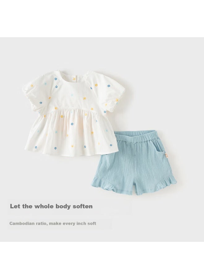 Dave & Bella Girls' Shorts Set Baby Short Sleeve Top And Pants Two-Piece Summer Children'S Clothing