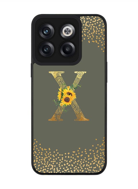 Rugged Black edge case for OnePlus 10T Slim fit Soft Case Flexible Rubber Edges Anti Drop TPU Gel Thin Cover - Custom Monogram Initial Letter Floral Pattern Alphabet - X (Olive Green )