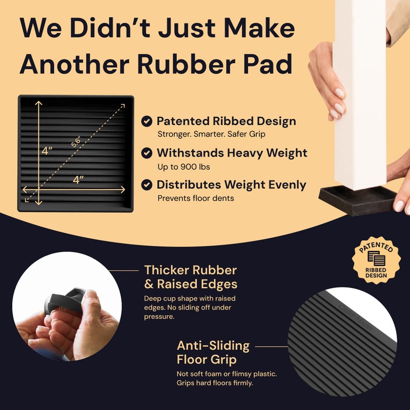 CasterMaster Square Rubber Caster Cups 4 Inch - Non Slip Furniture Pads for Hardwood Floors - Heavy Duty Bed Stoppers, Sofa Leg Protectors & Chair Feet Covers, Black 4 Pack - Image 2