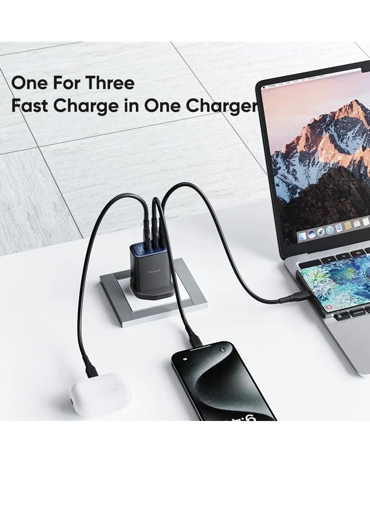 MCDODO CH-2170 30W 3-Port Digital Display Fast Charger  Dual Type-C+USB-A Black - Image 4