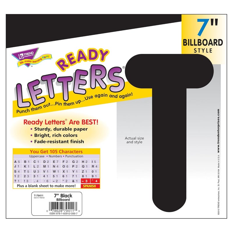 Trend Enterprises TREND Black 7-Inch Billboard Uppercase (EN/SP) Ready Letters, Bulletin Board Decor, 7-Inch, 105 Pieces - Image 3