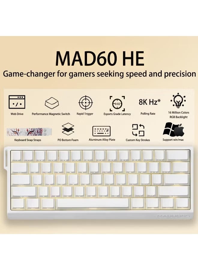 MADLIONS MAD60 HE RGB Magnetic Switch Keyboard, Wireless/Bluetooth/USB RGB Backlit Soundproofing Foam,60% Magnetic Switch Hall Effect Adjustable, for PC Mac Win - Image 2