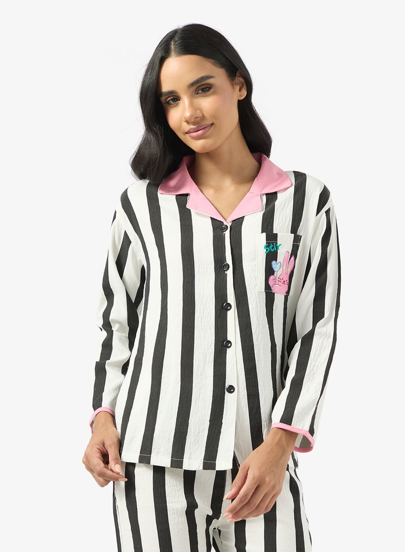 Ginger Button Up Stripe Shirt & Pyjama Set - Image 3