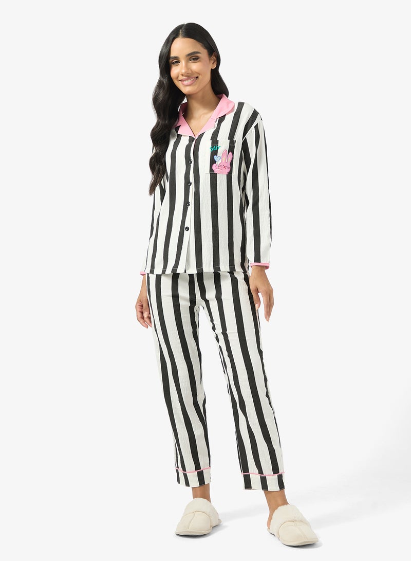 Ginger Button Up Stripe Shirt & Pyjama Set - Image 5
